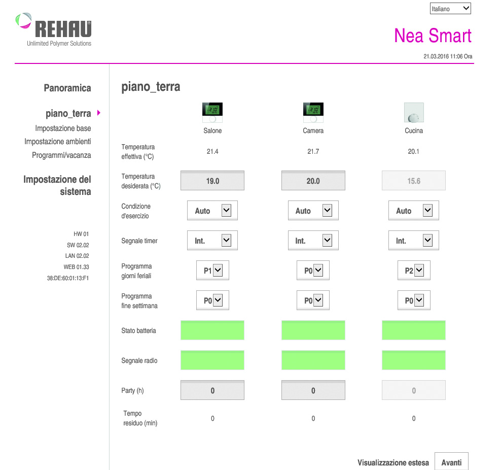 termoregolazione temperature da tablet nea smart di rehau