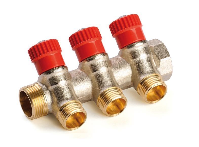 Collettori in ottone per impianti idrotermici con rubinetto WELCO-MOD di Systerm rosso